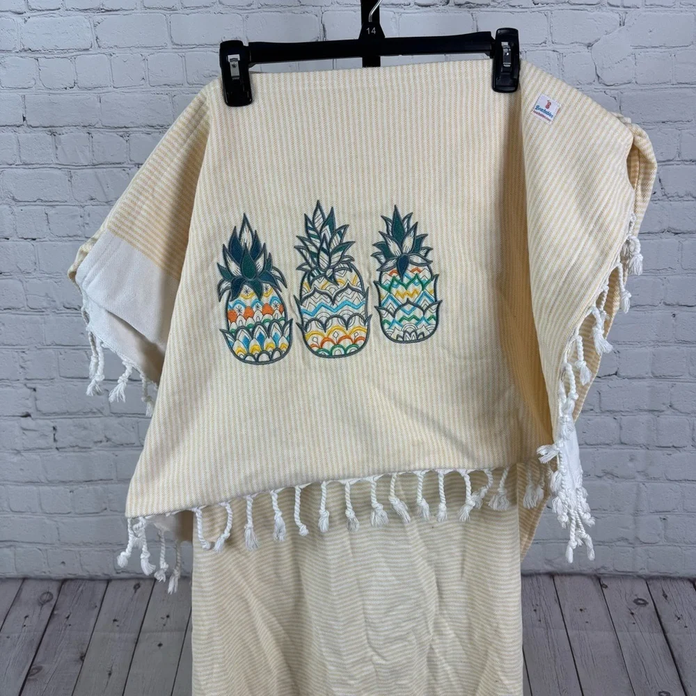 Beachables Striped 3‑in‑1 Turkish Cotton Beach Bag Yellow White Pineapple Print